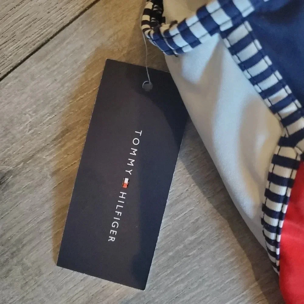 Tommy Hilfiger Womens Nomad Color Block V-Neck One Piece red navy white swimsuit